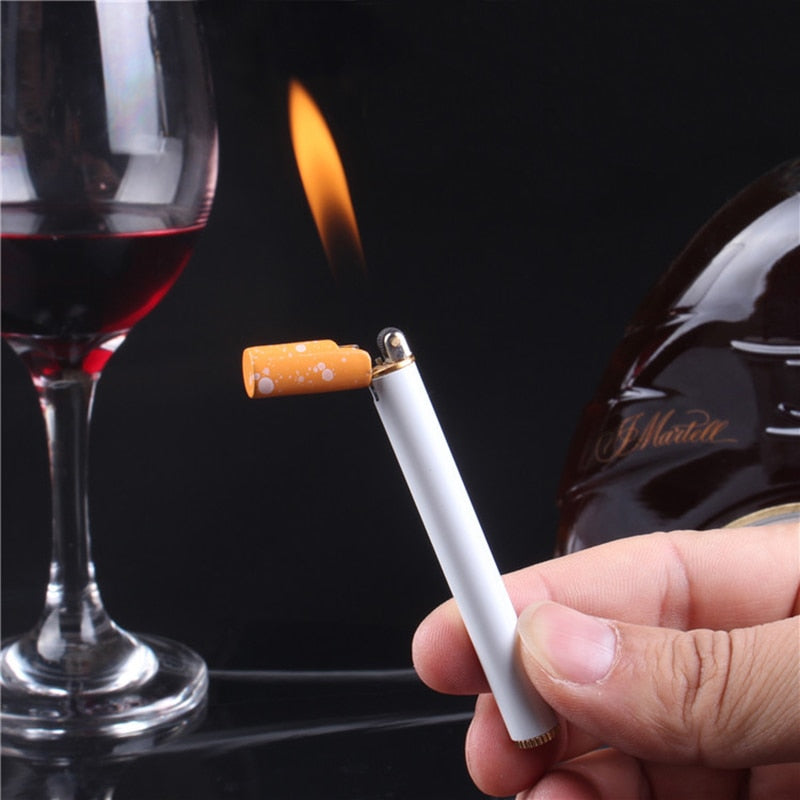 Creative Mini Compact Torch Lighter Butane Gas Metal Cigarette Shaped Lighter Free Fire Grinding Wheel Pocket Lighter Outdoor